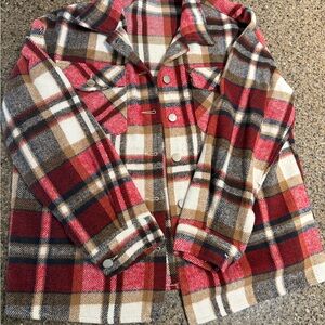 Zele Red Brown Plaid Utility Jacket